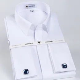 Men's Dress Shirts Men's Classic French Cuff Hidden Button Dress Shirt Long-sleeve Formal Business Standard-fit White Shirts Cufflinks Included 230721