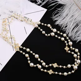 Ny mode lyxdesigner diamant Lucky Leaf Pearl Classic Elegant Multi Layer Long Sweater Statement Necklace For Woman262U