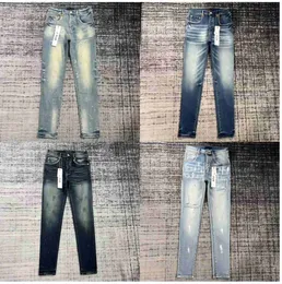 Jeans da uomo Jeans viola Jeans da donna High Street Purple Retro Paint Spot Slim Feet Jeans micro elastici Uomo Brand Hip-hop Fashion Zipper Hole