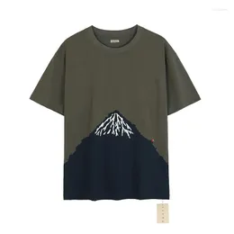 남성용 T 셔츠 Kapital 티셔츠 2023 여름 왁스 염색 씻는 세척 Fuji Mountain Print 자수 캐주얼 짧은 슬리브 티 탑 유니에 사이트