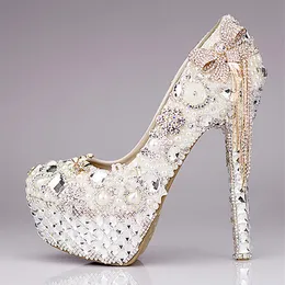 Yeni 2021 Lüks Düğün Ayakkabıları Glitter Pullar İnci Yay Formal Partisi Köpüklü Tek Elmas Gelin Yüksek Topuk Ayakkabıları EM01432260H