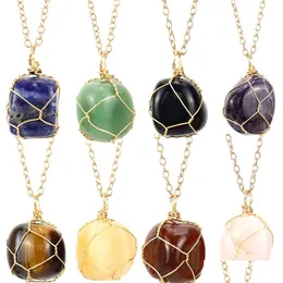 Pendant Necklaces Gold Sier Natural Stone Wire Winding Irregar Amethyst Rose Quartz Crystal Agate Jewelry Accessories Drop Delivery P Dhfng