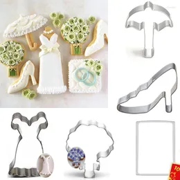 Formas de cozimento 1 pç Pastelaria Reposteria Sapatos de salto alto Vestido de casamento Cortadores de biscoito Fondant Ferramentas de decoração de bolo Molde de biscoito