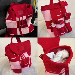 Rote Designer-Rucksack-Tasche Frauen Smiley-Gesicht gestrickte Schultasche Winter-Plaid-Wolle-Rucksäcke Damen-Design-Handtasche 220915