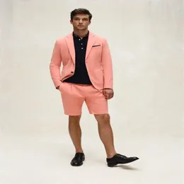 Moda 2020 Summer Beach Coral Wedding Tuxedos Męskie garnitury Groom Notoched Lapel Two Buttons Business Party Party Blazer Jack304o