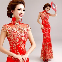 Ethnic Clothing Red Embroidery Cheongsam Modern Qipao Long Chinese Women Traditional Evening Gown Oriental Elegant Party Dress275Y