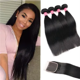 8A Remy Malaysian Straight Body Wave Kinky 곱슬 느슨한 파도 3 번들 4x4 레이스 클로저 Remy Human Hair Bundles 2404