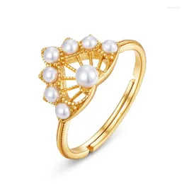Cluster Rings Natural Pearl Ring S925 S925 Sterling Silver 9k Gold Shell Pearls Crown Women Gemstone Fine Jewelry Namorada Mom Gifts