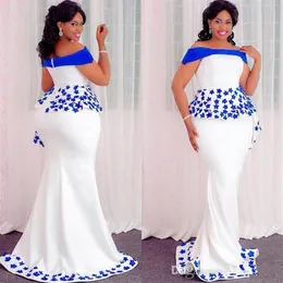 ASO EBI Styles Mermaid Evening Formal Dresses With Peplum 2019 Off Shoulder Lace Floral African Nigerian Endast Prom Party Gown2339