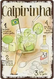 الوصفة الوصفة لذيل الجلود Caipirinha Cachaca البرازيل الإضاءة الخلفية المعدنية الصفيح علامة زخرفية علامة حديقة القصدير بار المطبخ القهوة