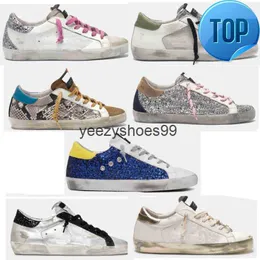 Goldenss Gooses Sneabers Castiral Shoes Dirty Shoe Super Star Classic do-old Snake Skin Heel Suede Cread Sole White Leather Plaid Man Metallic