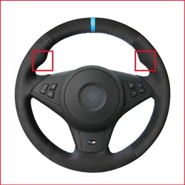 Black Suede Light Blue marker Steering Wheel Cover for BMW E60 E63 E64 Cabrio M6 2005 2006 2007 2008 2009 2010 Accessories Parts237G