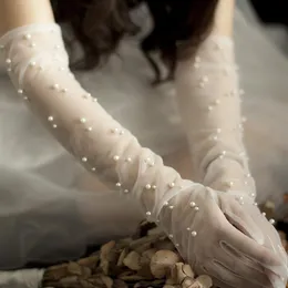 Свадебные жемчужные перлочные перчатки длинные дизайнер