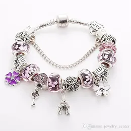 Blue Red Pink Pink Murano Glass Charms Bracelet Beads для Pandora 925 Серебряный шарм Eiffel Tower Bracelet Brangle294A