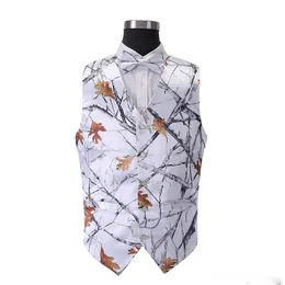 2018 novo estilo branco Caça Noivo Coletes Mossy Oak Camo Tuxedo Colete com gravata Homens Camo Coletes Casamento Camuflagem Caça Colete278S