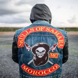 High Qualit Marocko Skulls of Sahara Biker Motorcykelklubb Vest Outlaw Biker MC Jacket Punk Iron on Patch 327C
