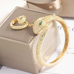 Fashion Accessories Python Ring Bracelet Set with Green Eyes Copper Plating Women's Small Luxury Ornaments Popular on the Internet Live Broadcast