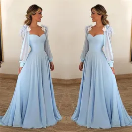 Elegant axelbandslös lång chiffon prom klänningar charmiga blommor puffhylsa prom klänningar a-line festklänningar vestidos de gala251y