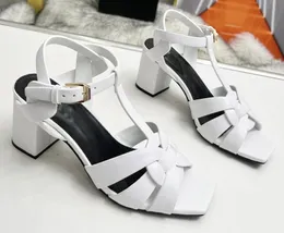 Women Designers Tribute chunky Sandals Heel Lady buckle strap Leather Summer Casual Party Wedding Lady Slide big size EU35-44,Box