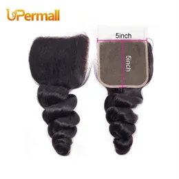 Upermall Virgin Brasileiro Transparente Fecho de Renda Suiça 5x5 Onda Solta Cabelo Humano Meio Três Partes 12 14 16 18 20 22 24192h