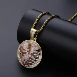 Pendentif Avec Chaîne Street Fashion Hip Hop Bijoux Plaqué Or 18K Exquis Bling Zircon Micro Pavé Creux Coeur Brisé Neckl326q