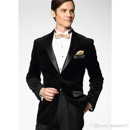 Esmoquin de diseño elegante para novio, dos botones, terciopelo negro, solapa de pico, padrino de boda, traje de hombre, trajes de boda para hombre, chaqueta, pantalones, corbata NO8292D