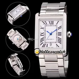 31mm Watches 5200028 Extra Large A2813 Automatic Mens Watch White Dial Black Roma Blue Hands Stainless Steel Bracelet Hello Watch276g