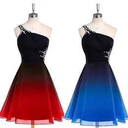 2020 One Shoulder Gradient Chiffon Short Prom Kleider Ombre Perlen Abend Party Kleider Homecoming Graduation Dress2383