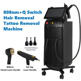 Q Switch Nd Yag Laser Tattooentfernung Hautaufhellungsmaschine 808 nm Diodenlaser Haarentfernung Hautpflege Schönheitsinstrument mit 2 Griffen