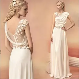 Long Evening Dresses 2016 Bride Princess Banquet Lace Chiffon Prom Dress Greek Goddess Elegant Backless flower Plus Size Formal Dr290g