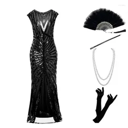 Scenkläder fisktail klänning 1920-tals klaffnät ​​paljett v-hals kjol Great Gatsby Party Costume Host Double-Layer Fringe Dresses Vestidos