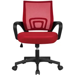 Computer Desk Rolling Chair Mid-Back Mesh Office Chair Height Adjustable Red222V