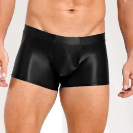 Cuecas masculinas baixas de boxe lustrosas cuecas de roupas de banho sólidas cor de banho elástica de baú tacuar