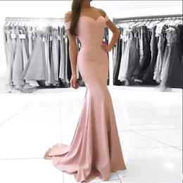 2021 Economici Dusty Pink Off spalla Mermaid Prom Dresses Eleagnt guaina abito da sera lungo partito formale Pageant abiti da damigella d'onore B2835