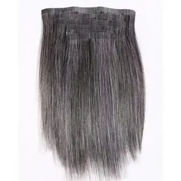 Silver grey short straight hair weave salt and pepper human hair extension black and gray natural highlights human hair bundles with clips for braiding 100g/ pack
