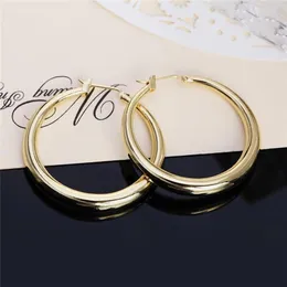 Solid Real 925 Silver All-match Round Hoop Earrings925 Stamped Plated Gold Circle Earrings Women Thick Than Normal One & Huggie251b