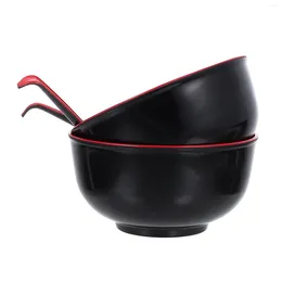 Conjuntos de Louça Tigelas de Salada de Plástico Sopa de Ramen 14X14X7CM Requintada Melamina Vermelha Casa Colheres Macarrão Suprimentos de Cozinha Criança