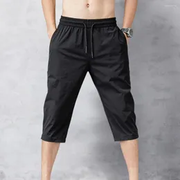 Men's Shorts Solid Color Pants Men Drawstring High Waist For Loose 3/4 Trousers Sports Sweatpants Pantalons Pour Hommes