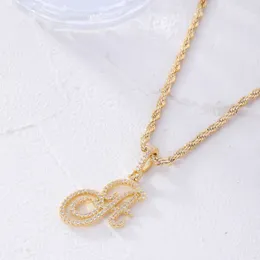 Cute Iced Out Cubic Zirconia Initial Letter English Necklace Women's Neckchain Ins Gold Color DIY A-Z Aesthetic Pendant Chain Jewelry Collars Accessories For Women