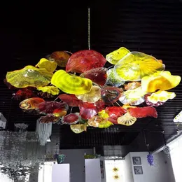 新しい到着手の吹きガラス天井照明アート装飾フラワーシャンデリアライトイタリアンムラーノガラスプレートペンダントチャンデリー180R