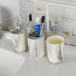 Juego de accesorios de baño, 3 uds., juegos de accesorios de baño de plástico jaspeado, dispensador de jabón, taza, soporte para cepillo de dientes, decoración del hogar