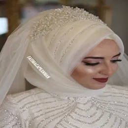 عاج المسلمين الحجاب 2018 الديكور لؤلؤة tulle الزفاف الحجاب لعرائس المملكة العربية السعودية