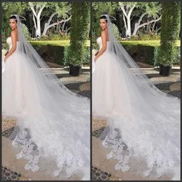 Brautschleier Kim Kardashian New Charming White Ivory One Tiered Cathedral Bride Wedding Veil Custom 3 Meter Lace251P