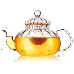 Tillbehör Pumpa Shape Flower Teapot Glass TEAPOT With Infuser Tea Leaf Herbal Heat Resistant Glass Pot Flower Teacup WF1015