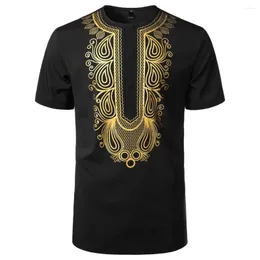 Herr t -skjortor mode skjorta afrikansk stil guld stampning 3d tryck avslappnad kort ärm lös överdimensionerade tshirts för toppkläder camise