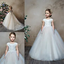 Pentelei 2019 New Flower Girl Dresses For Weddings Cap Sleeves Lace Appliqued Little Baby Gowns Cheap Country Communion Dress254n