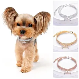 Dog Collars Adjustable Pet Necklace Cat Collar With Diamond Zircon Bone Pendant Jewelry Luxury Metal Copper Puppy Supplies