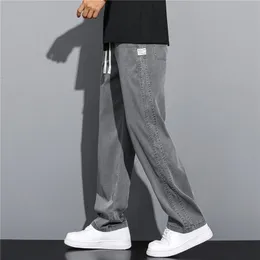 Męskie dżinsy proste męskie spodnie Summer Miękki materiał cienki luźna elastyczna talia dla mężczyzn swobodne spodnie plus 230721