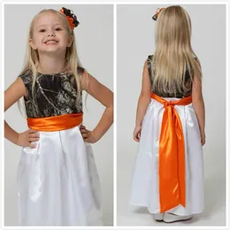 Lovely Camo Flower Girl Dresses for Weddings 2015 Jewel Neck Camouflage Forest Flower Girls Wear with Belt Realtree Girl Pageant G225S