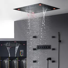 Banyo elektrikli duş seti Matt Siyah Gizeli Tavan Büyük Yağış Duş Baş Şelalesi Vücut Jetleri 2 İnç Masaj Duş214c